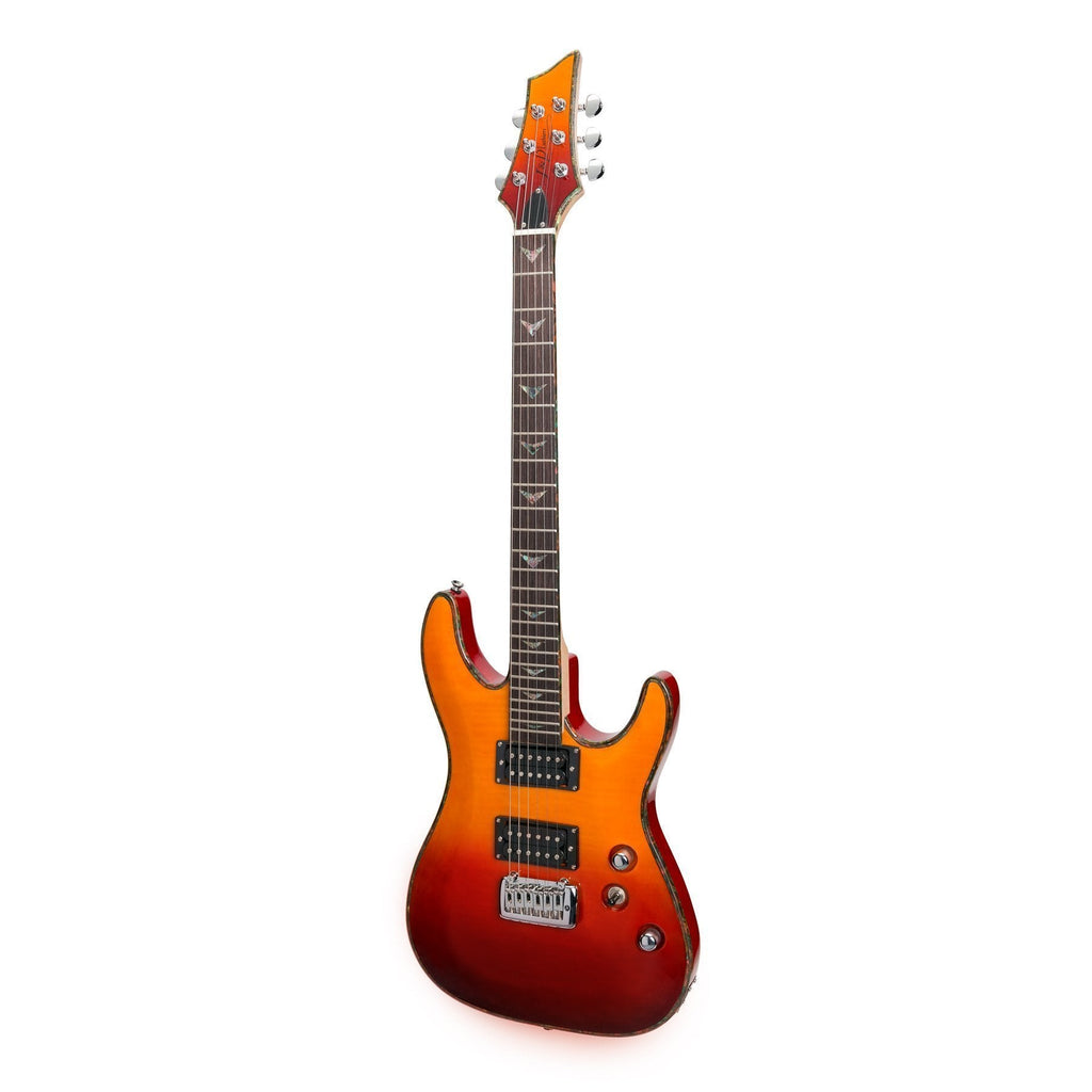 -J&D Luthiers Flame Maple Top Contemporary Electric Guitar (Red/Yellow Graduation)-Living Music