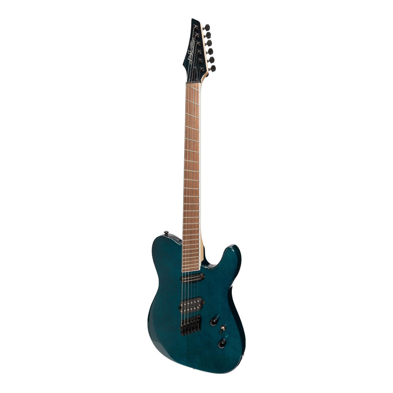 -J&D Luthiers TF60 Contemporary 'TL' Style Multi-Scale Electric Guitar (Transparent Blue)-Living Music