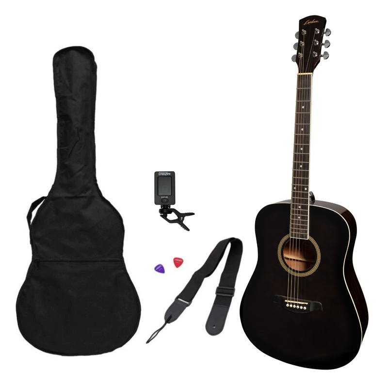 -Lorden Acoustic Dreadnought Guitar Pack (Black)-Living Music