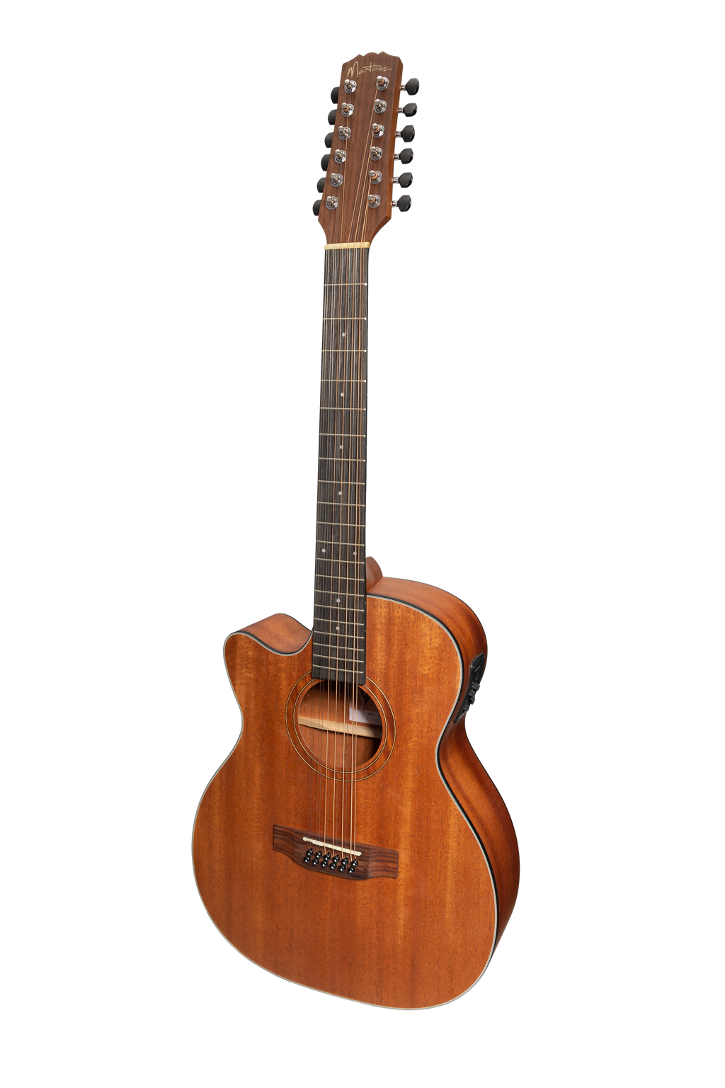 -Martinez 'Natural Series' Solid Mahogany Top 12-String Left Handed Acoustic-Electric Small Body Cutaway Guitar (Open Pore)-Living Music