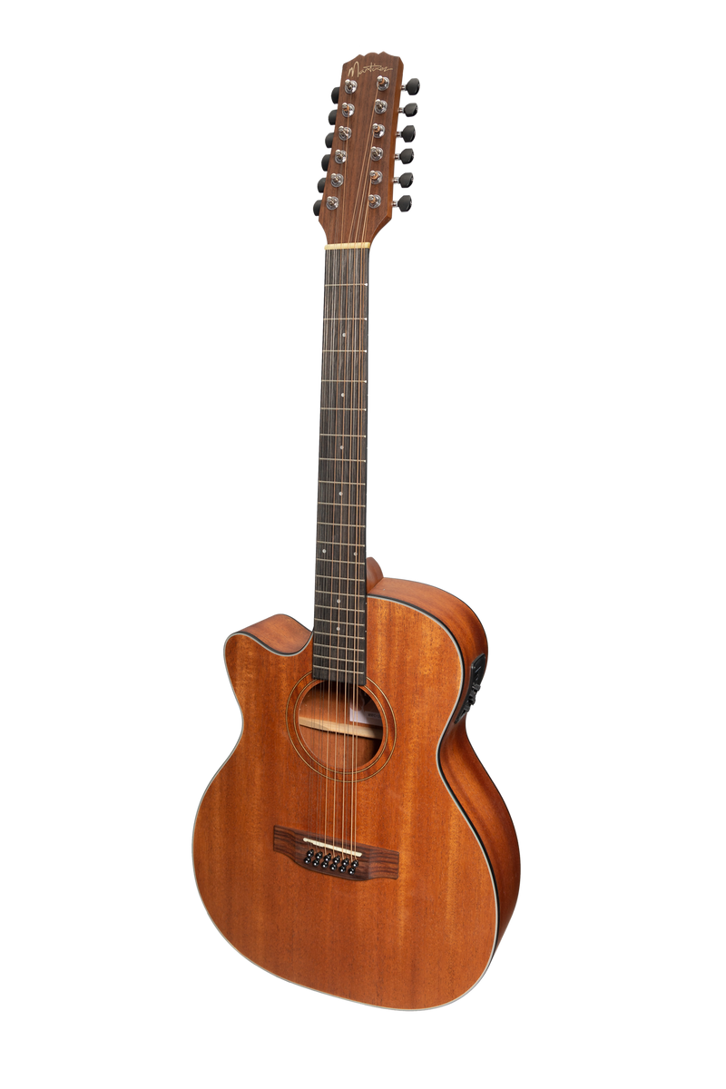 -Martinez 'Natural Series' Solid Mahogany Top 12-String Left Handed Acoustic-Electric Small Body Cutaway Guitar (Open Pore)-Living Music