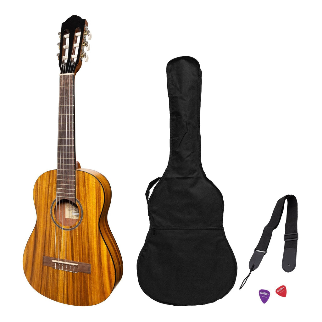 -Martinez 1/2 Size Student Classical Guitar Pack with Built In Tuner (Koa)-Living Music