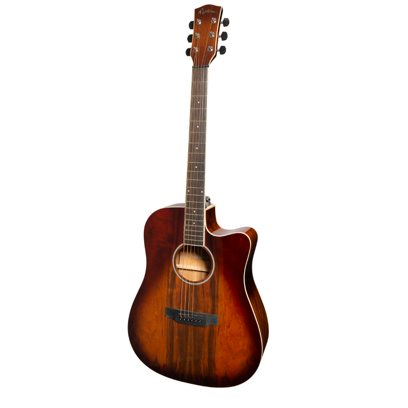 -Martinez '31 Series' Daowood Acoustic-Electric Dreadnought Cutaway Guitar (African Brownburst)-Living Music