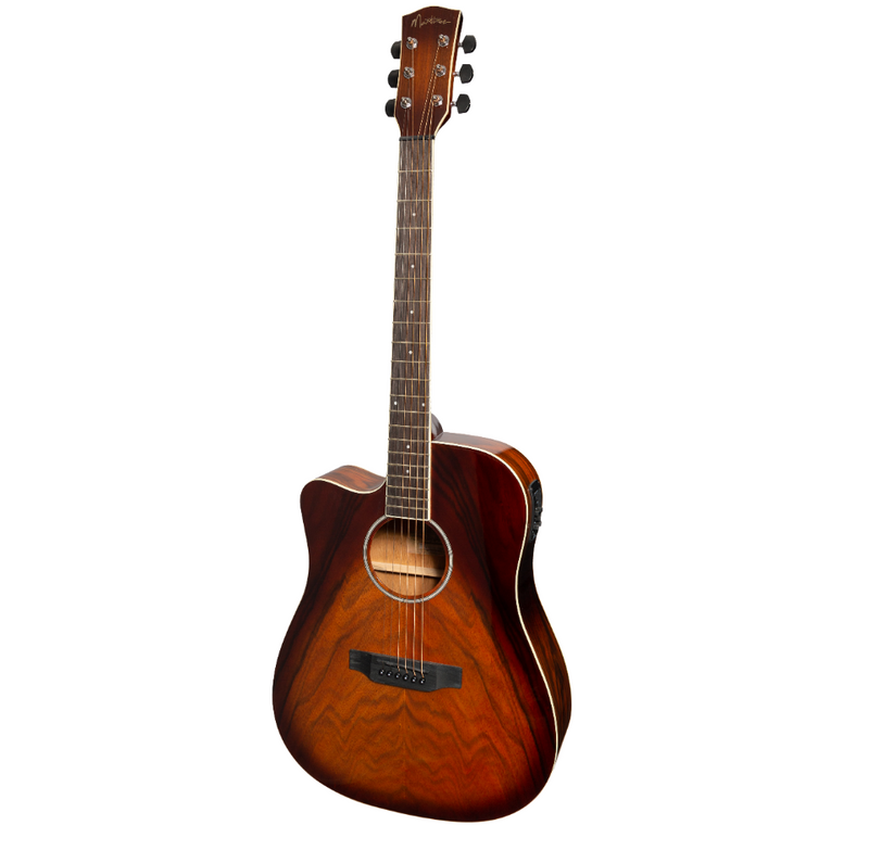 -Martinez '31 Series' Daowood Acoustic-Electric Dreadnought Cutaway Guitar Left-Handed (African Brownburst)-Living Music