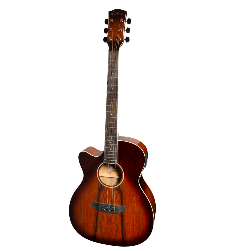 -Martinez '31 Series' Daowood Small Body Left Handed Acoustic-Electric Cutaway Guitar (African Brownburst)-Living Music
