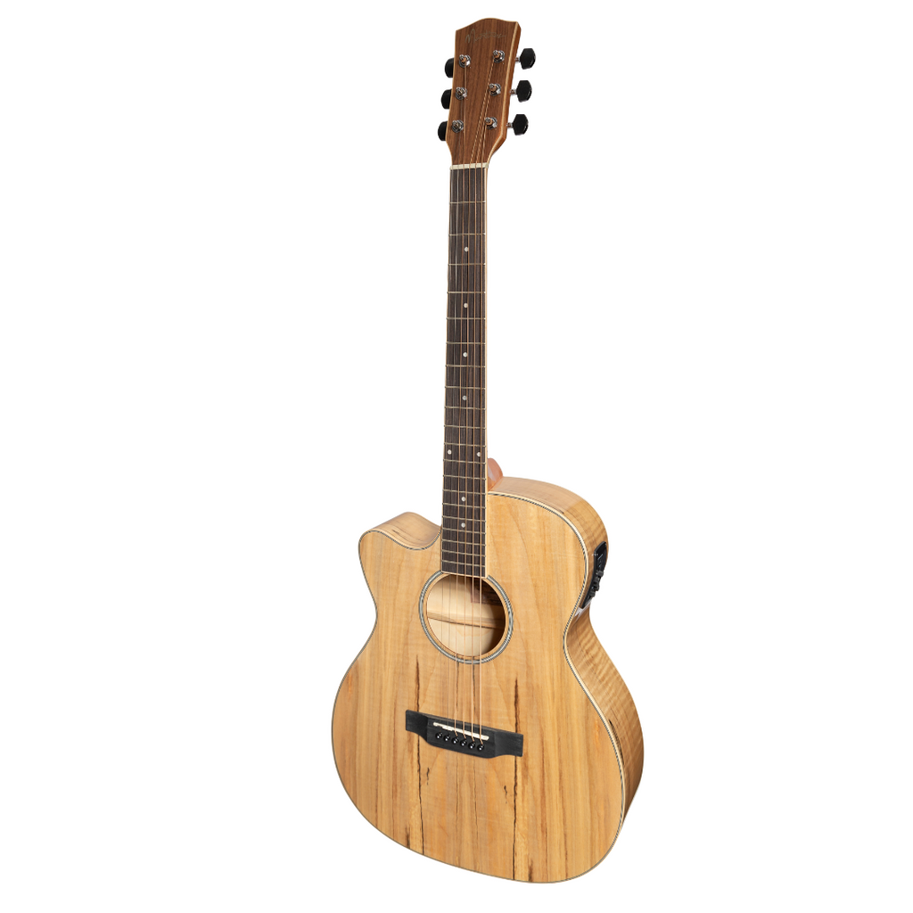 -Martinez '31 Series' Spalted Maple Small Body Left Handed Acoustic-Electric Cutaway Guitar (Natural Gloss)-Living Music