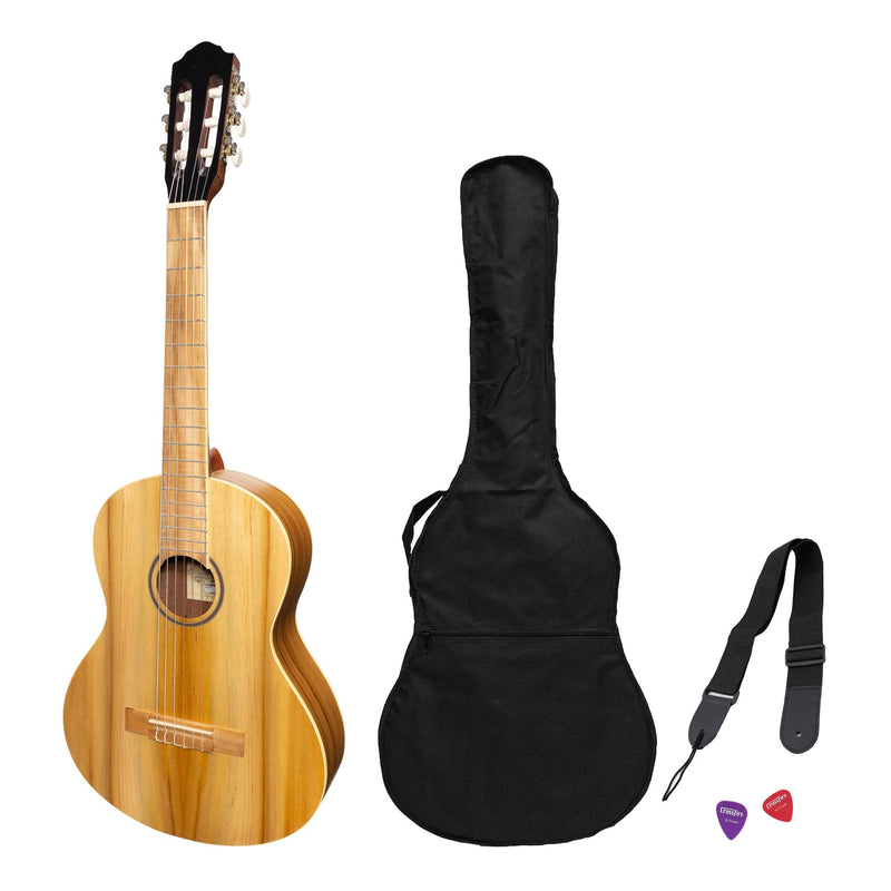 -Martinez 3/4 Size Student Classical Guitar Pack with Built In Tuner (Jati-Teakwood)-Living Music