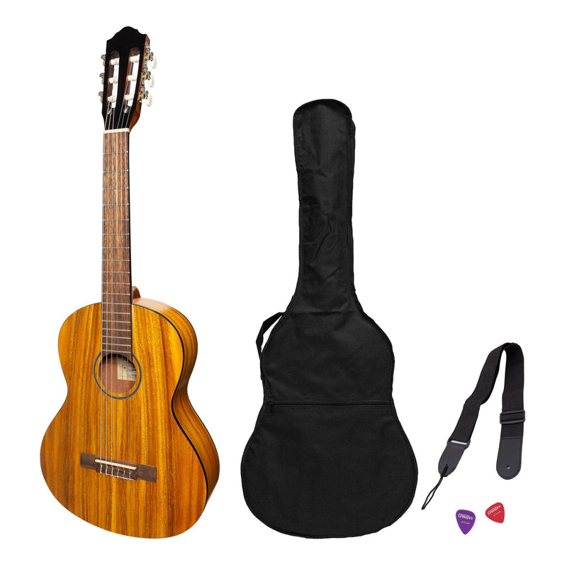 -Martinez 3/4 Size Student Classical Guitar Pack with Built In Tuner (Koa)-Living Music