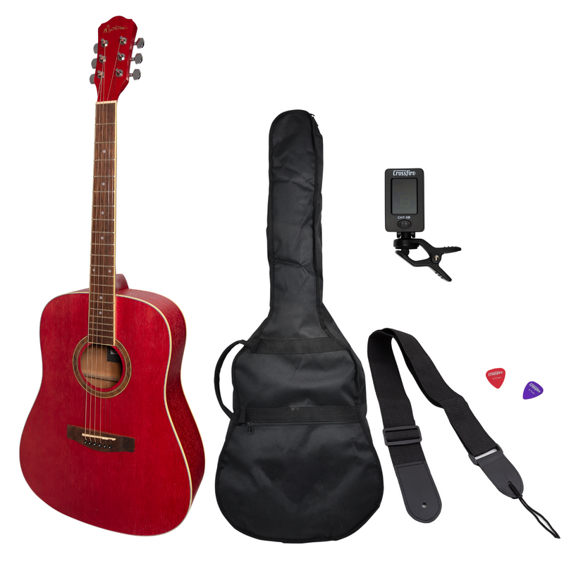-Martinez '41 Series' Dreadnought Acoustic Guitar Pack (Pink)-Living Music