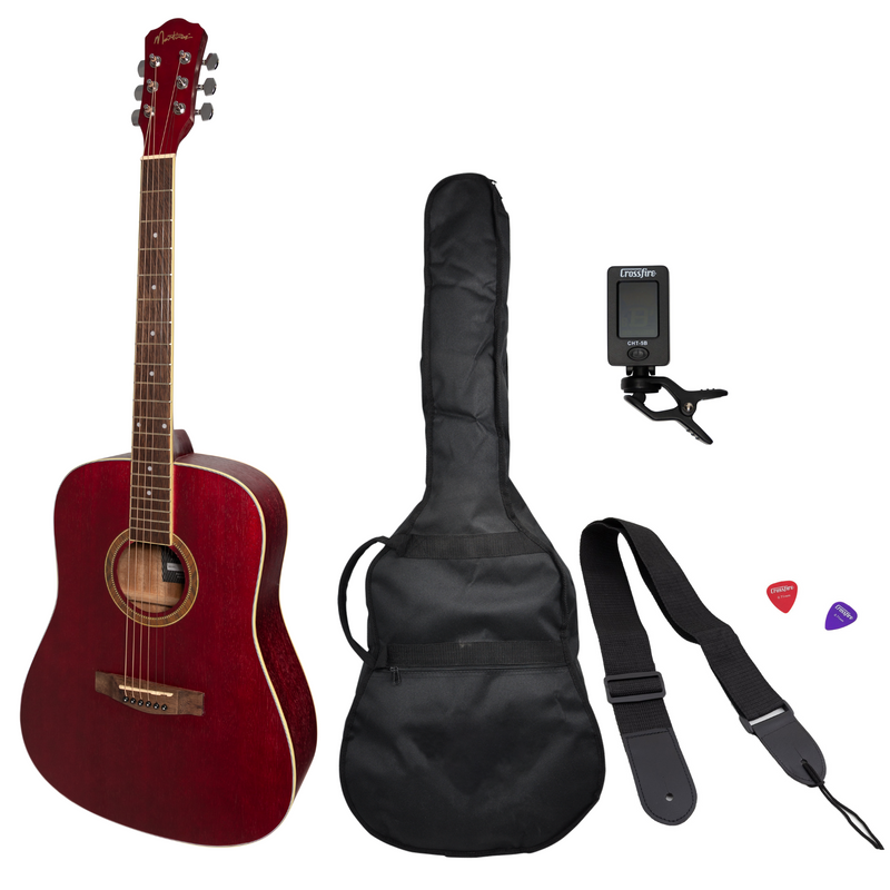 -Martinez '41 Series' Dreadnought Acoustic Guitar Pack (Red)-Living Music
