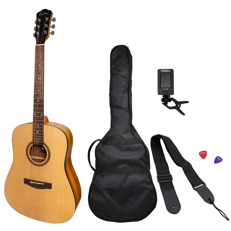 -Martinez '41 Series' Dreadnought Acoustic Guitar Pack (Spruce/Koa)-Living Music