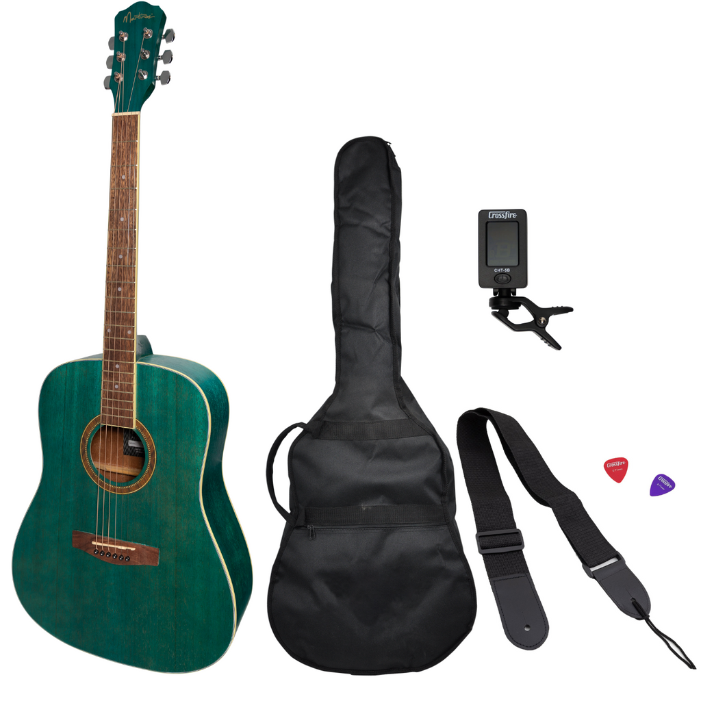 -Martinez '41 Series' Dreadnought Acoustic Guitar Pack (Teal Green)-Living Music