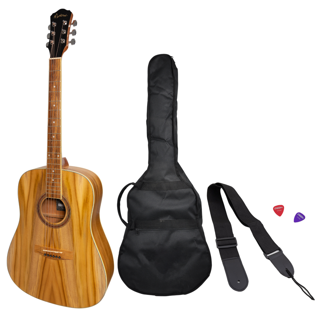 -Martinez '41 Series' Dreadnought Acoustic Guitar Pack with Built-in Tuner (Jati-Teakwood)-Living Music