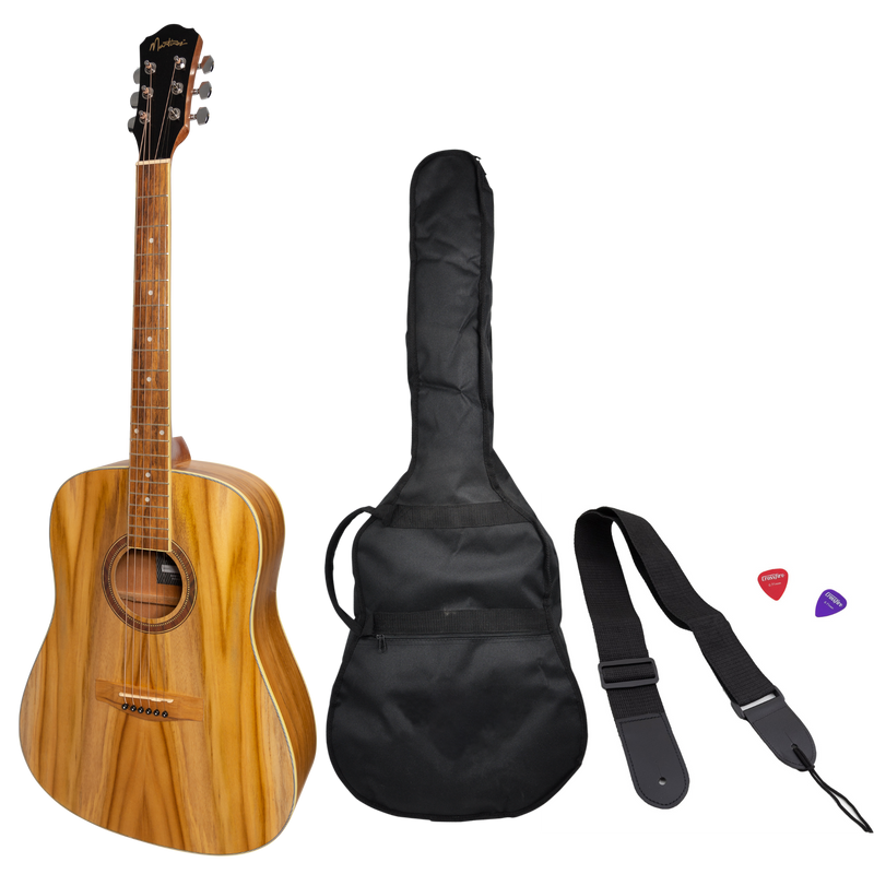 -Martinez '41 Series' Dreadnought Acoustic Guitar Pack with Built-in Tuner (Jati-Teakwood)-Living Music