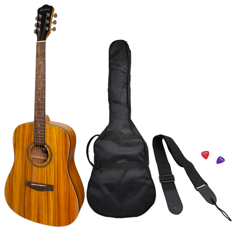 -Martinez '41 Series' Dreadnought Acoustic Guitar Pack with Built-in Tuner (Koa)-Living Music