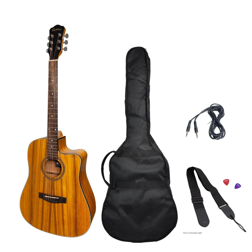 -Martinez '41 Series' Dreadnought Cutaway Acoustic-Electric Guitar Pack (Koa)-Living Music