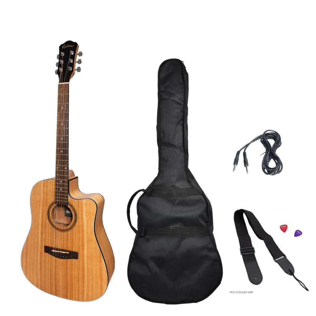 -Martinez '41 Series' Dreadnought Cutaway Acoustic-Electric Guitar Pack (Mindi-Wood)-Living Music