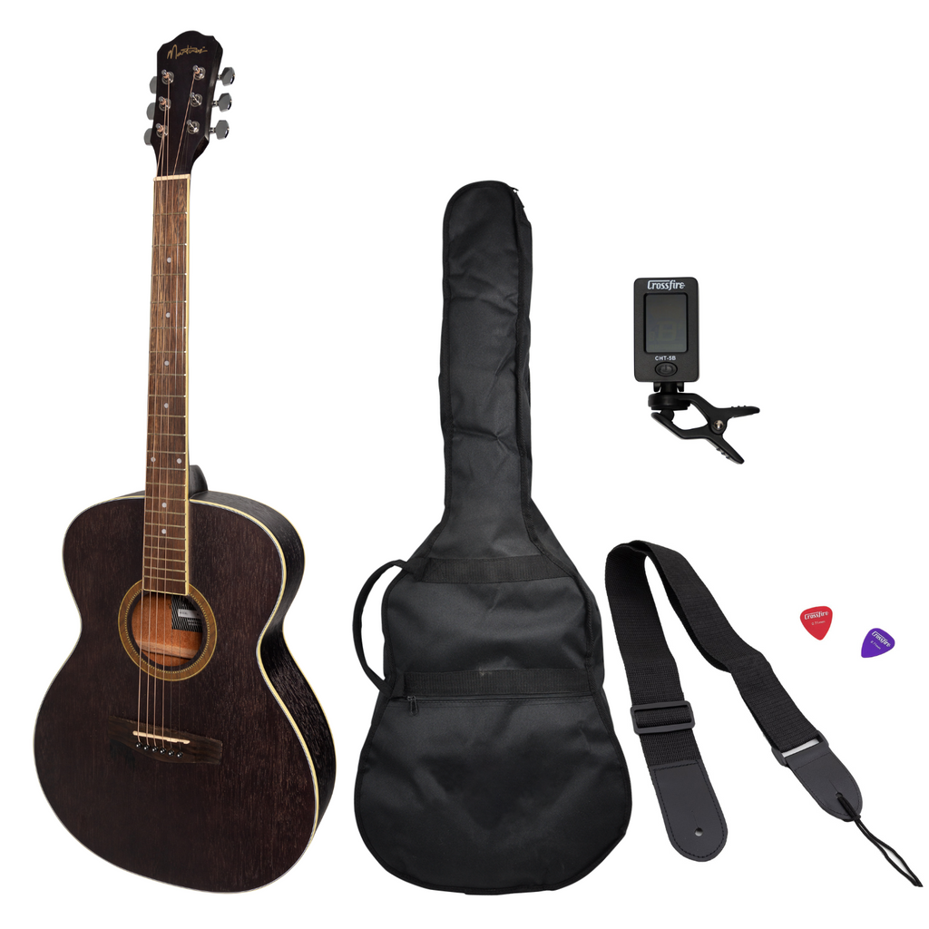 -Martinez '41 Series' Folk Size Acoustic Guitar Pack (Black)-Living Music