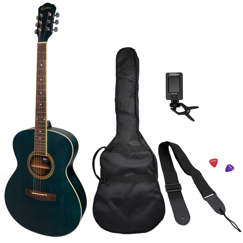 -Martinez '41 Series' Folk Size Acoustic Guitar Pack (Blue)-Living Music