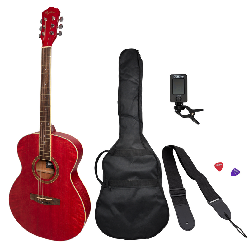-Martinez '41 Series' Folk Size Acoustic Guitar Pack (Pink)-Living Music