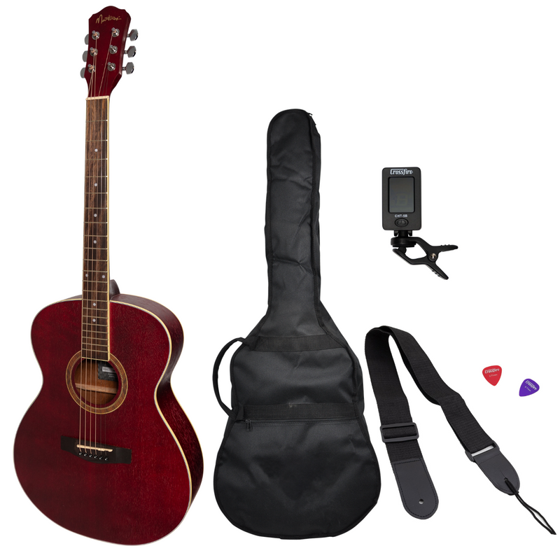 -Martinez '41 Series' Folk Size Acoustic Guitar Pack (Red)-Living Music