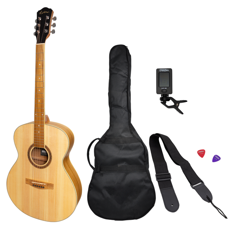-Martinez '41 Series' Folk Size Acoustic Guitar Pack (Spruce/Jati-Teakwood)-Living Music
