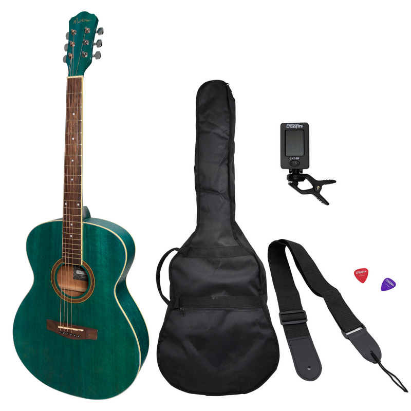-Martinez '41 Series' Folk Size Acoustic Guitar Pack (Teal Green)-Living Music