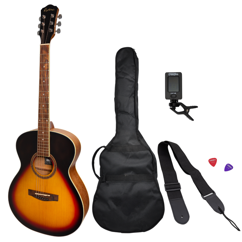 -Martinez '41 Series' Folk Size Acoustic Guitar Pack (Tobacco Sunburst)-Living Music