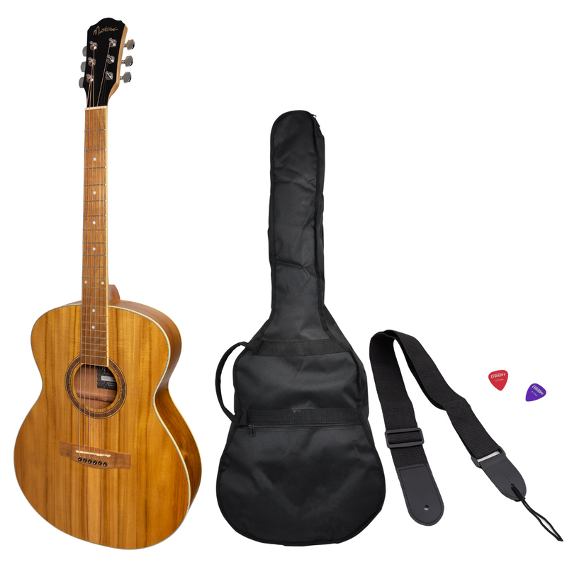 -Martinez '41 Series' Folk Size Acoustic Guitar Pack with Built-in Tuner (Jati-Teakwood)-Living Music