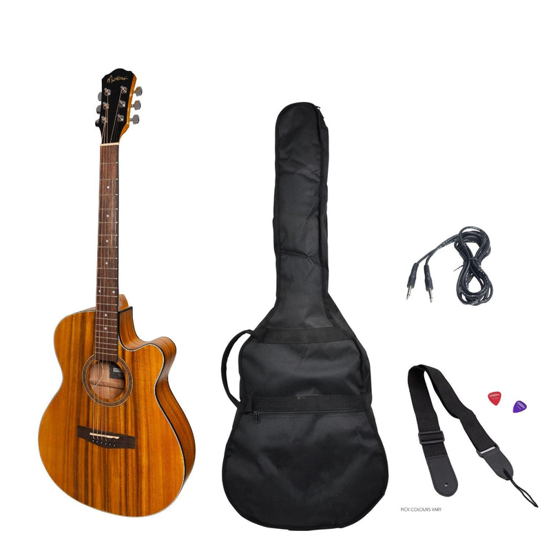 -Martinez '41 Series' Folk Size Cutaway Acoustic-Electric Guitar Pack (Koa)-Living Music