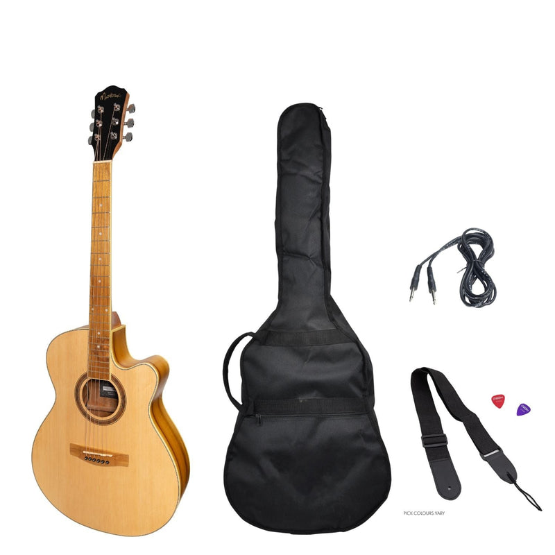 -Martinez '41 Series' Folk Size Cutaway Acoustic-Electric Guitar Pack (Spruce/Jati-Teakwood)-Living Music
