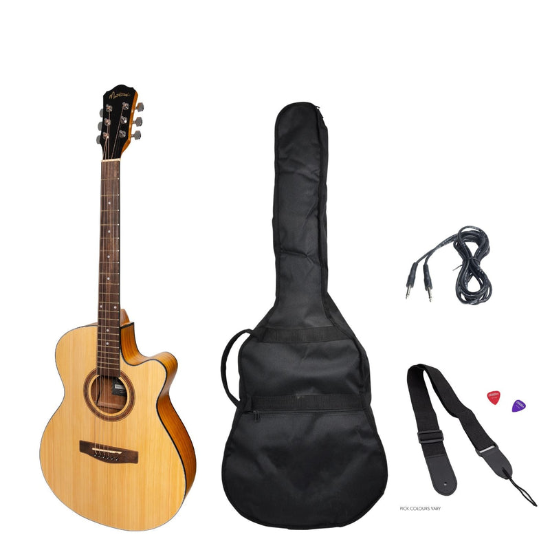 -Martinez '41 Series' Folk Size Cutaway Acoustic-Electric Guitar Pack (Spruce/Koa)-Living Music