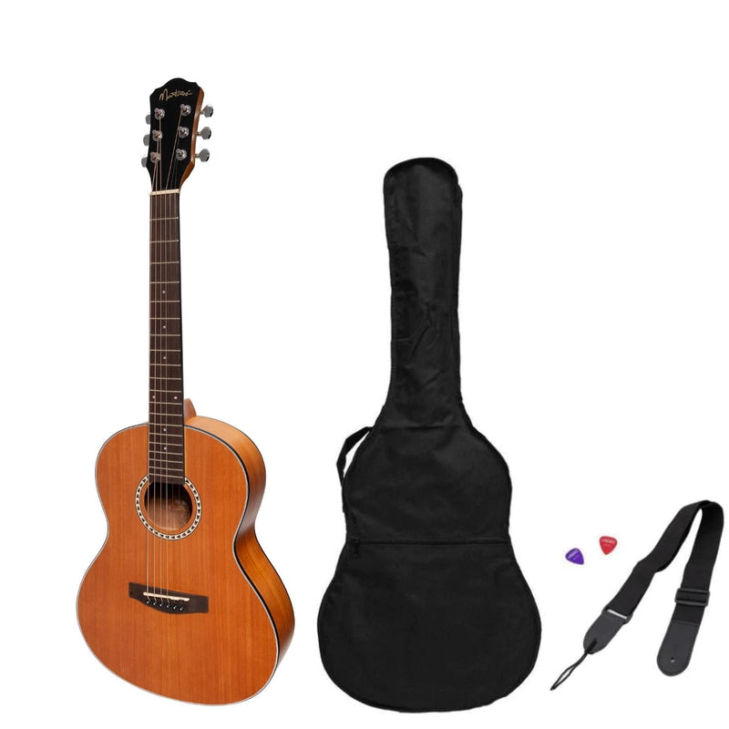 -Martinez Acoustic 'Little-Mini' Folk Guitar Pack with Built-In Tuner (Mahogany)-Living Music