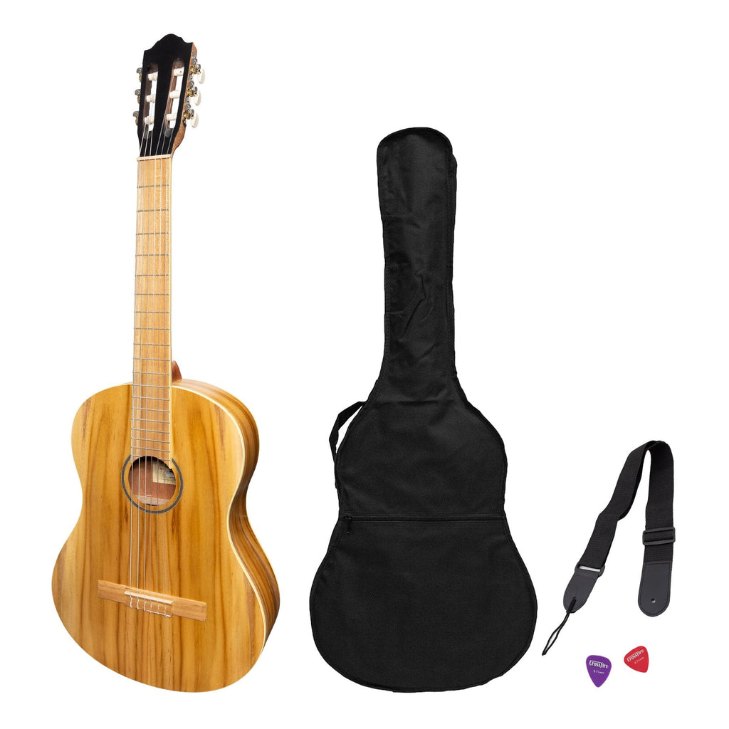 -Martinez Full Size Student Classical Guitar Pack with Built In Tuner (Jati-Teakwood)-Living Music