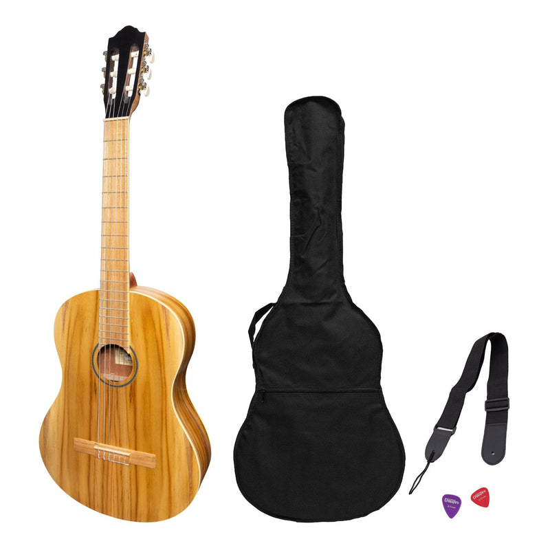 -Martinez Full Size Student Classical Guitar Pack with Built In Tuner (Jati-Teakwood)-Living Music