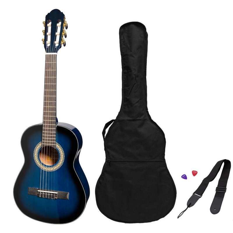 -Martinez G-Series 1/2 Size Student Classical Guitar Pack with Built In Tuner (Blue-Gloss)-Living Music