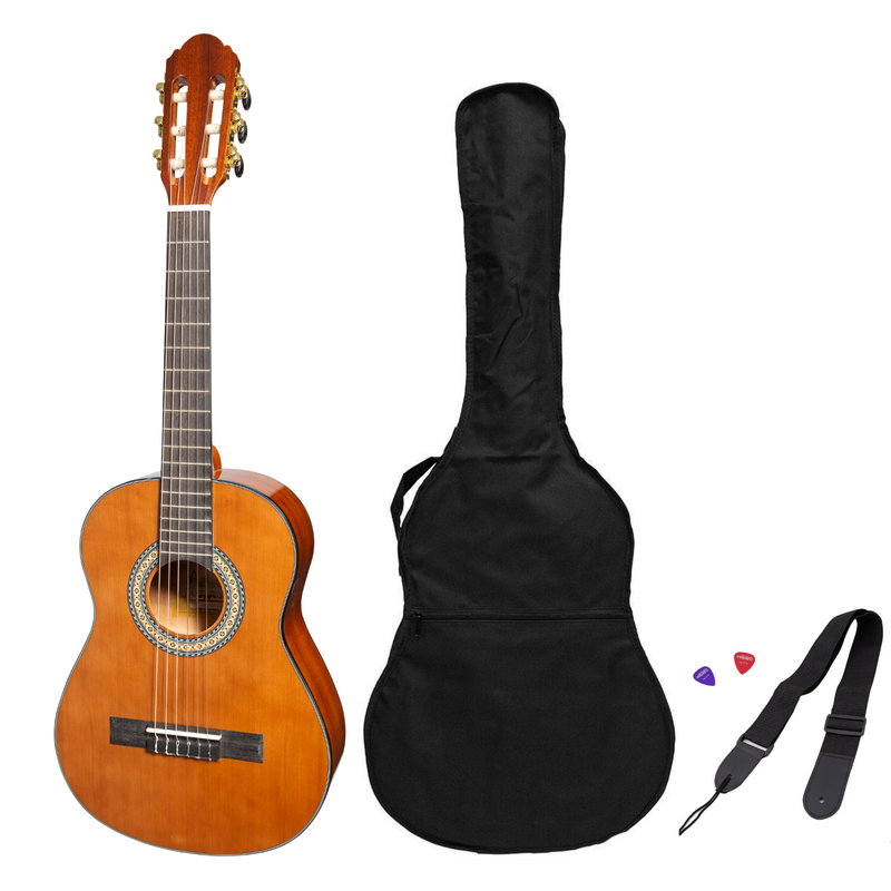 -Martinez G-Series 1/2 Size Student Classical Guitar Pack with Built In Tuner (Natural-Gloss)-Living Music