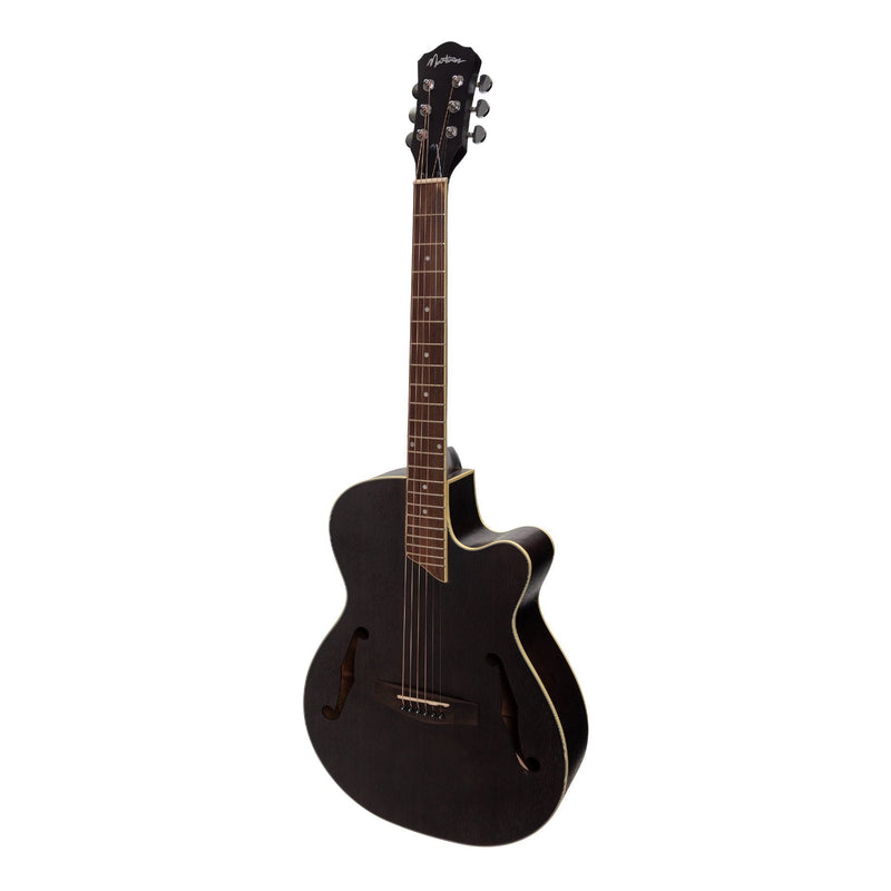 -Martinez Jazz Hybrid Acoustic-Electric Small Body Cutaway Guitar (Black)-Living Music