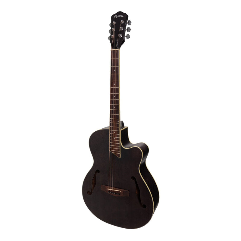 -Martinez Jazz Hybrid Acoustic Small Body Cutaway Guitar (Black)-Living Music