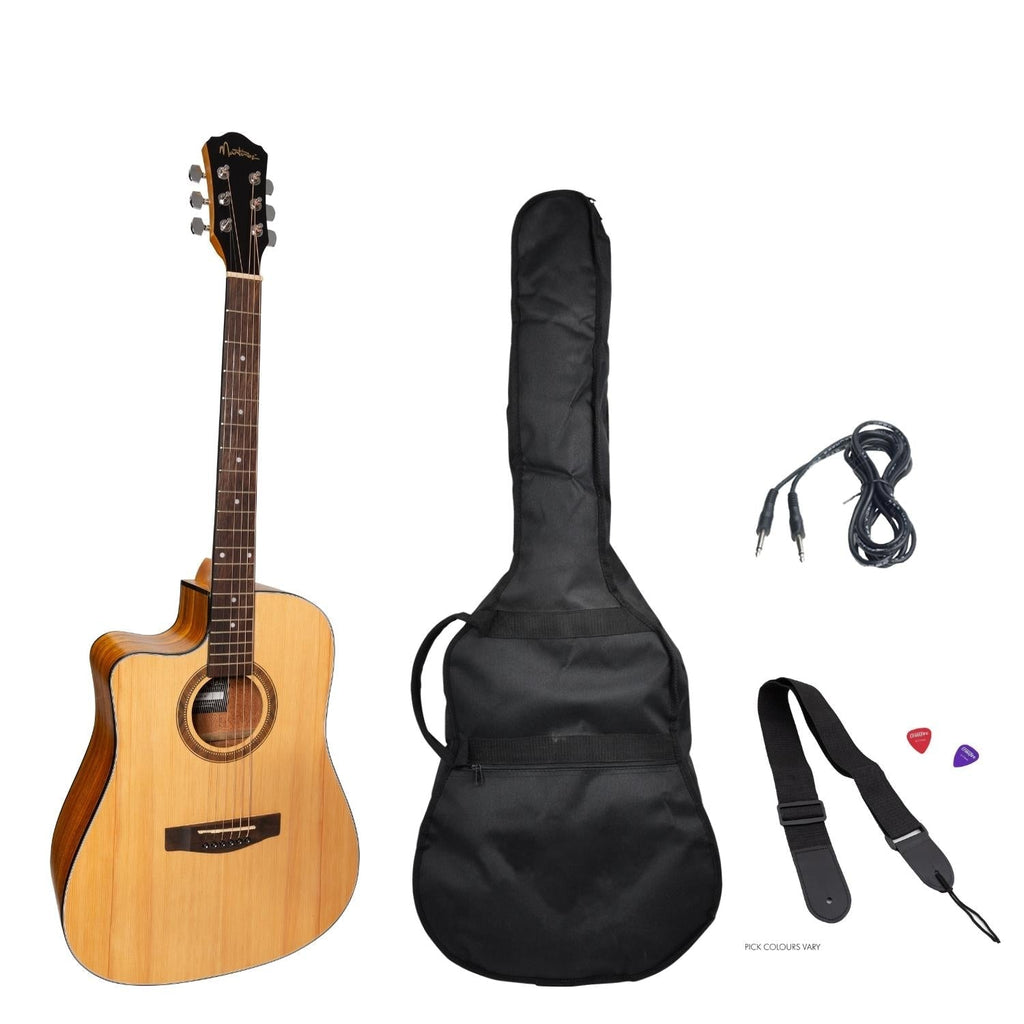 -Martinez Left Hand '41 Series' Dreadnought Cutaway Acoustic-Electric Guitar Pack (Spruce/Koa)-Living Music