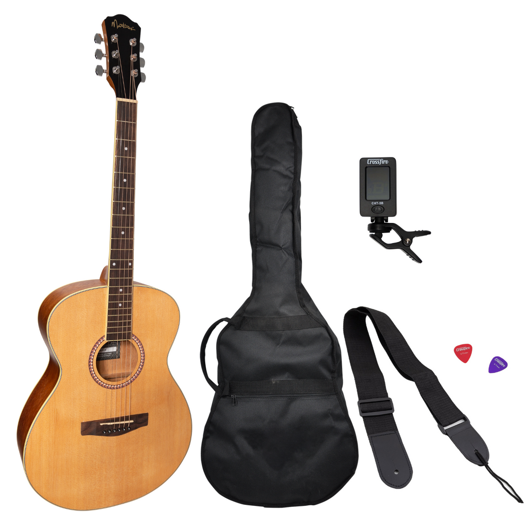 MP-F2L-SR-Martinez Left Hand '41 Series' Folk Size Acoustic Guitar Pack (Spruce/Rosewood)-Living Music