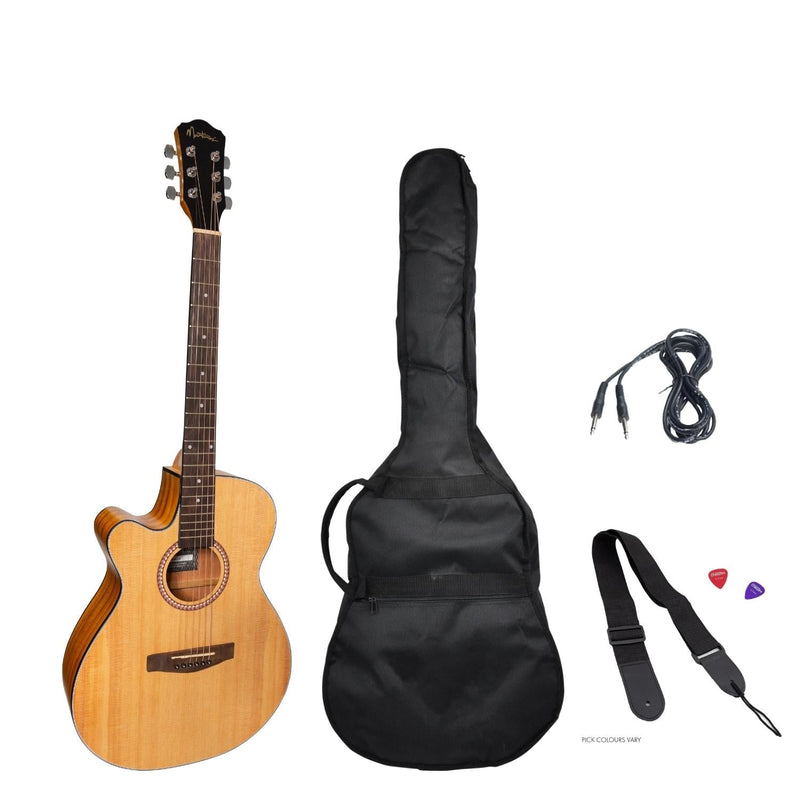 -Martinez Left-Handed '41 Series' Folk Size Cutaway Acoustic-Electric Guitar Pack (Spruce/Koa)-Living Music