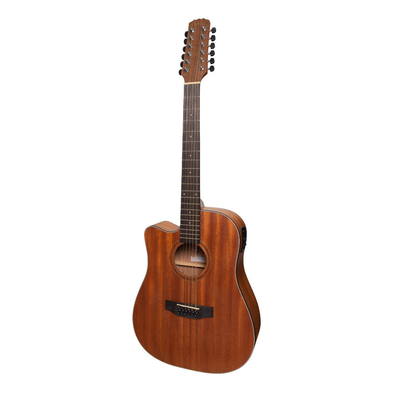 -Martinez 'Natural Series' Left Handed Mahogany Top 12-String Acoustic-Electric Dreadnought Cutaway Guitar (Open Pore)-Living Music