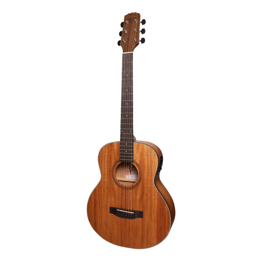 MNS-15SL-MOP-Martinez 'Natural Series' Left Handed Solid Mahogany Top Mini Short Scale Acoustic-Electric Guitar (Open Pore)-Living Music