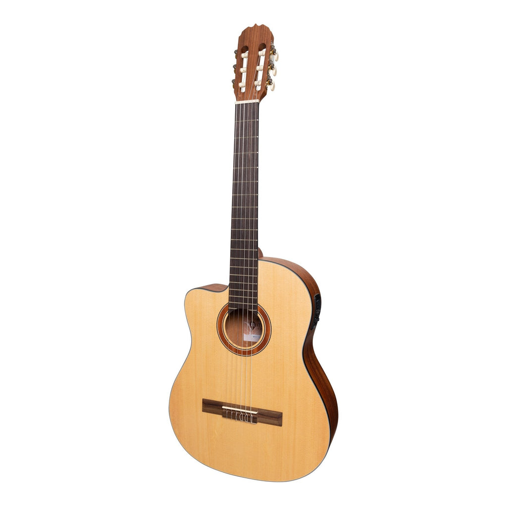 -Martinez 'Natural Series' Left Handed Solid Spruce Top Acoustic-Electric Classical Cutaway Guitar (Open Pore)-Living Music