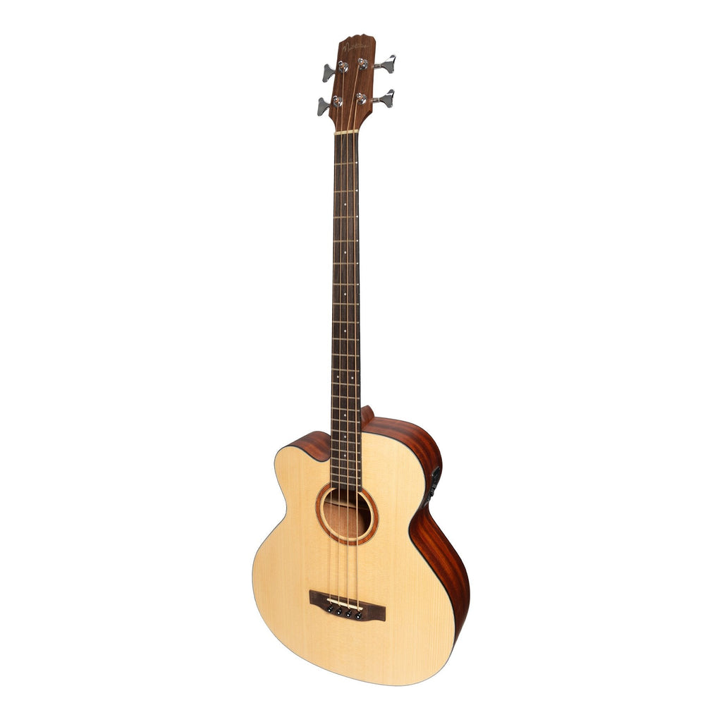 -Martinez 'Natural Series' Left Handed Solid Spruce Top Acoustic-Electric Cutaway Bass Guitar (Open Pore)-Living Music