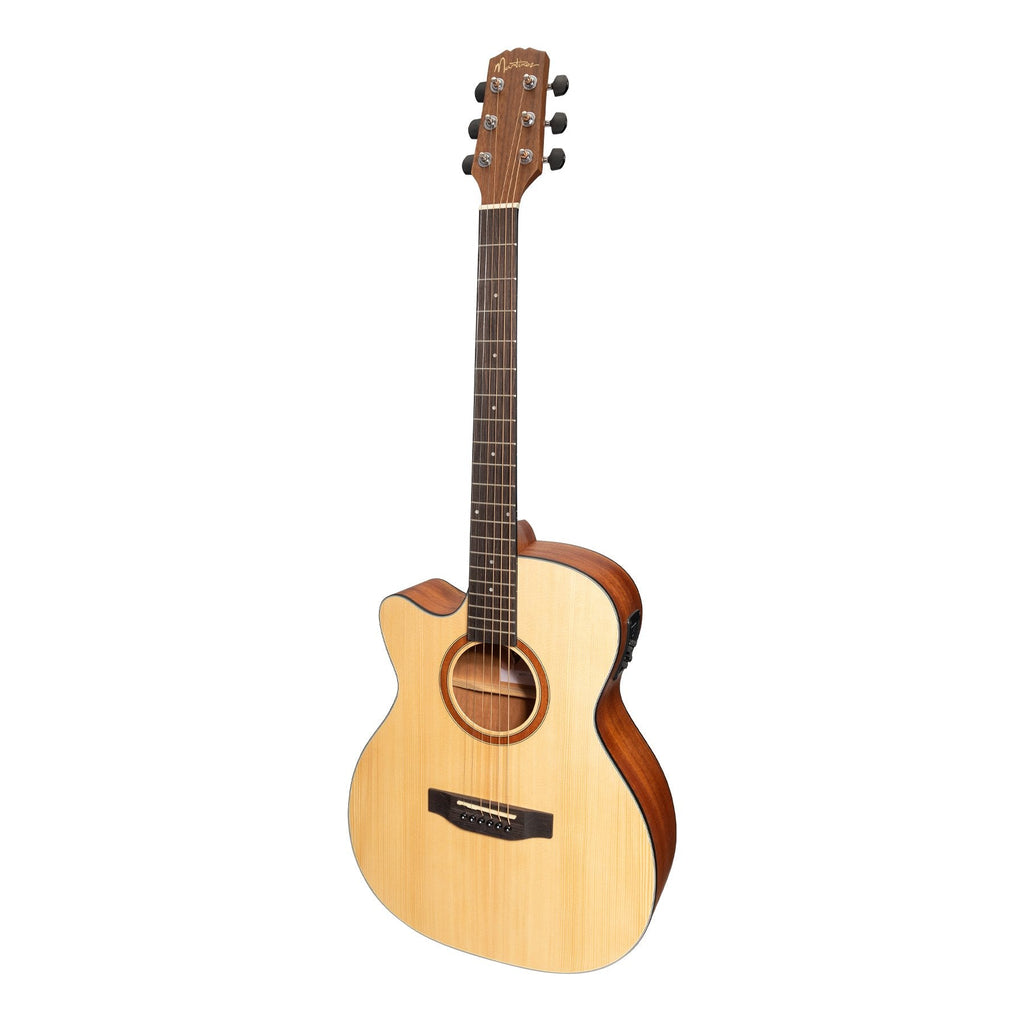 -Martinez 'Natural Series' Left Handed Spruce Top Acoustic-Electric Small Body Cutaway Guitar (Open Pore)-Living Music
