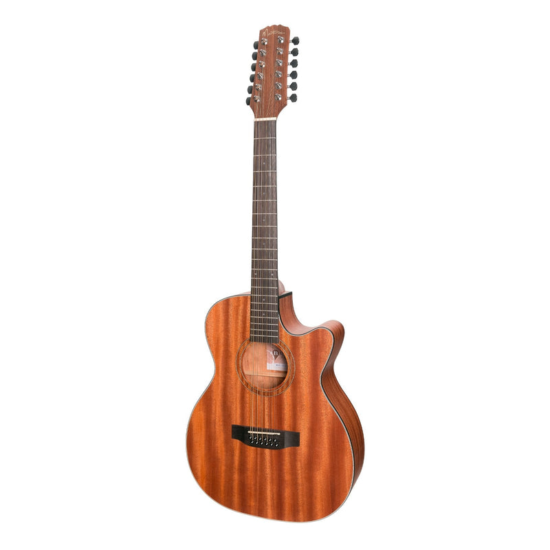 -Martinez 'Natural Series' Mahogany Top 12-String Acoustic-Electric Small Body Cutaway Guitar (Open Pore)-Living Music