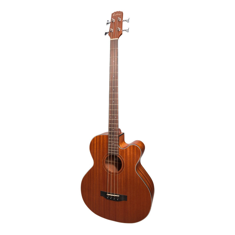-Martinez 'Natural Series' Mahogany Top Acoustic-Electric Cutaway Bass Guitar (Open Pore)-Living Music