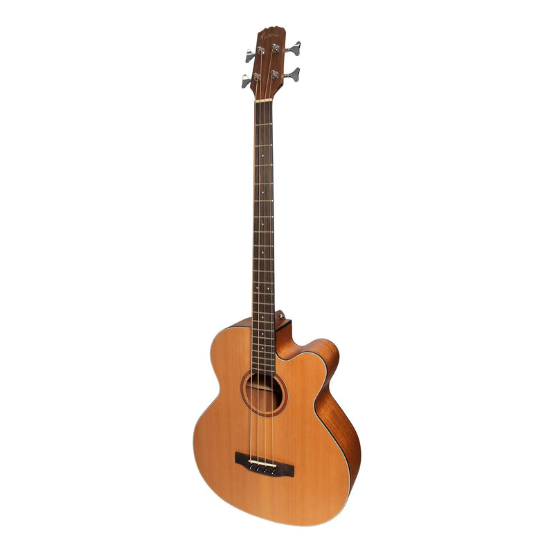 MNBC-15S-COP-Martinez 'Natural Series' Solid Cedar Top Acoustic-Electric Cutaway Bass Guitar (Open Pore)-Living Music